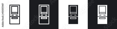 ATM icons pack in black and white filled and outlined versions.