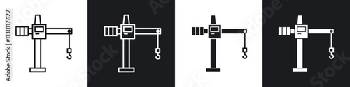 Construction crane icons pack in black and white filled and outlined versions.