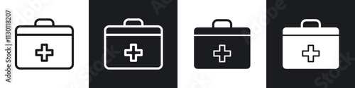 First aid kit icons pack in black and white filled and outlined versions.