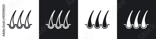 Hair icons pack in black and white filled and outlined versions.