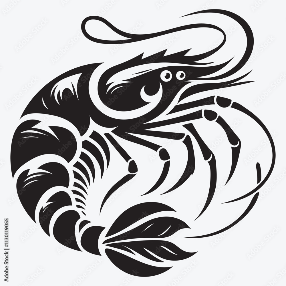 Obraz premium Shrimp Fish Silhouette Elegant Vector Clip Art Illustration Isolated on White Background