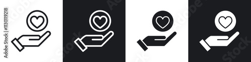 Philanthropy icons pack in black and white filled and outlined versions.