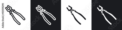 Pliers icons pack in black and white filled and outlined versions.