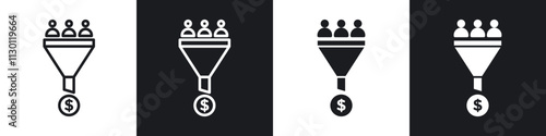 sales conversion icons pack in black and white filled and outlined versions.