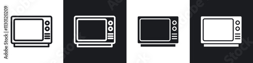 Television icons pack in black and white filled and outlined versions.