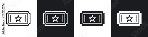 Ticket stub icons pack in black and white filled and outlined versions.