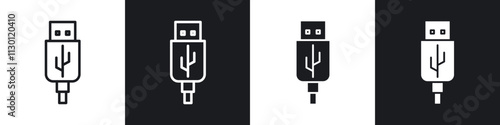 Usb icons pack in black and white filled and outlined versions.
