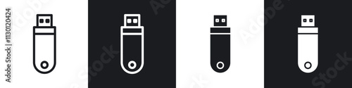 usb drive icons pack in black and white filled and outlined versions.