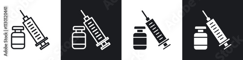 Vaccination icons pack in black and white filled and outlined versions.