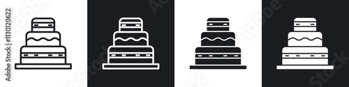 Wedding cake icons pack in black and white filled and outlined versions.