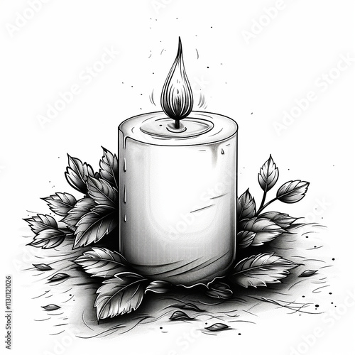 coloring page for toddlers, brning candle, black lines on white background photo