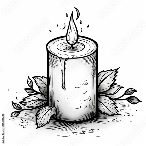 coloring page for toddlers, brning candle, black lines on white background photo