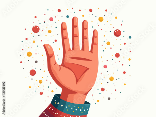 A cheerful illustration of a hand waving goodbye text symbolizing farewell and new beginning bye bye