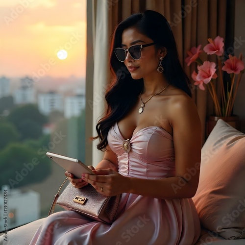 woman with tablet computer in cafe