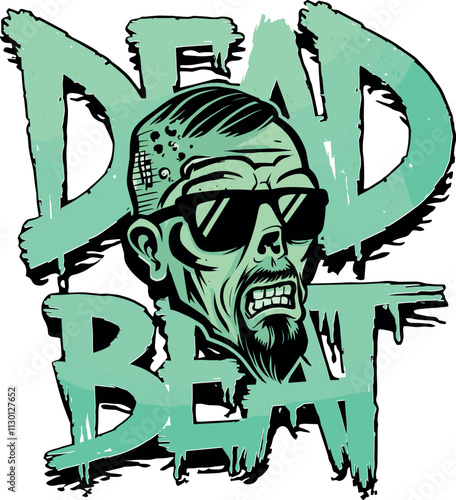 Deadbeat Zombie with Sunglasses, Beard and Graffiti Art, Deadbeat, Zombie, Zombie with Sunglasses, Beard, Spooky, horror, ghost , zombie, creepy, scary, dark art, dark, Logo Design