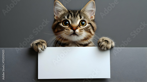 Cute Kitten Holds Blank Sig...