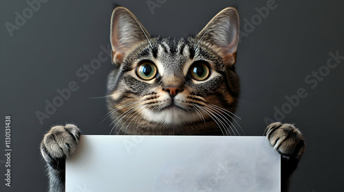 Cute Cat Holds Blank Sign: ...