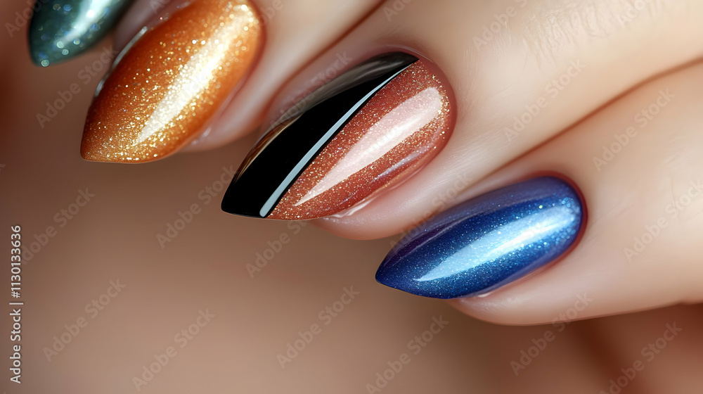 Fototapeta premium Stylish Nail Designs: Glitter, Shine, and Color Trends