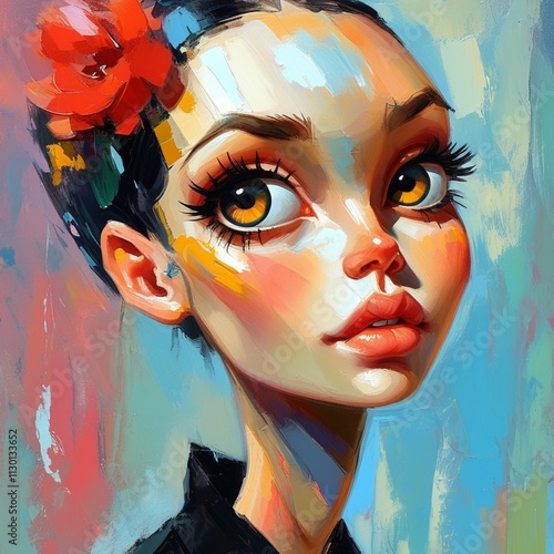 Dynamic Abstract Head Art with Artistic Large Eyes