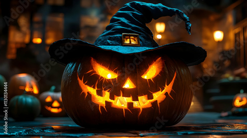 Carved Pumpkin with Witch H...