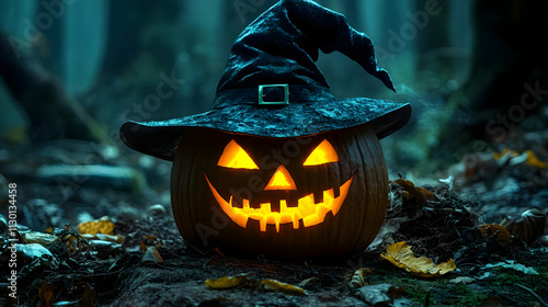 Carved Pumpkin with Witch H...