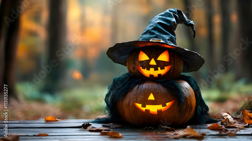 Glowing Jack-o'-lanterns in...