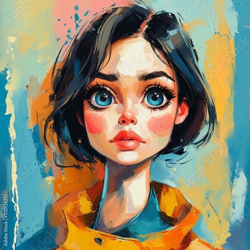 Abstract Portrait Illustration of a Head with Expressive Big Eyes
