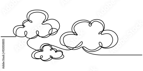 Clouds one continuous line drawing, Continuous one line drawing of cumulus cloud. Cloud in the sky single line vector illustration, Vector illustration drawn with one continuous line of clouds.