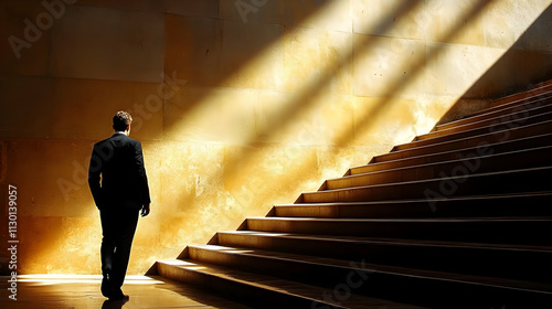 Man Ascends Illuminated Sta...