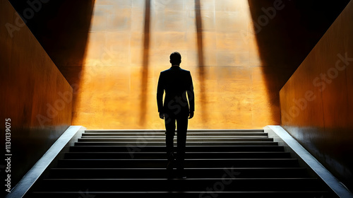 Man Ascends Staircase Towar...