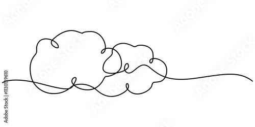 Clouds one continuous line drawing, Continuous one line drawing of cumulus cloud. Cloud in the sky single line vector illustration, Vector illustration drawn with one continuous line of clouds.