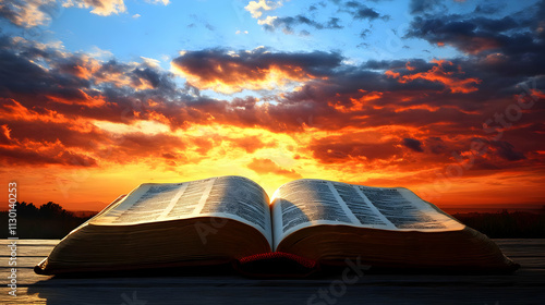Holy Book Open at Sunset, D...