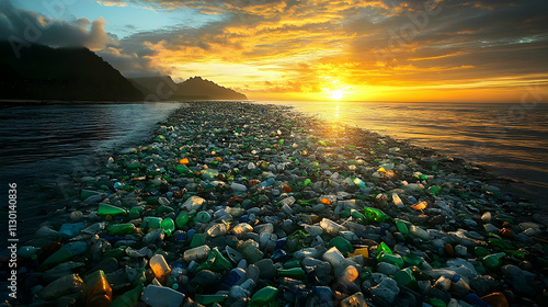 Ocean Sunset: Plastic Waste...