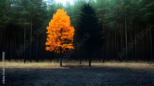 Autumn Tree Stands Alone in...