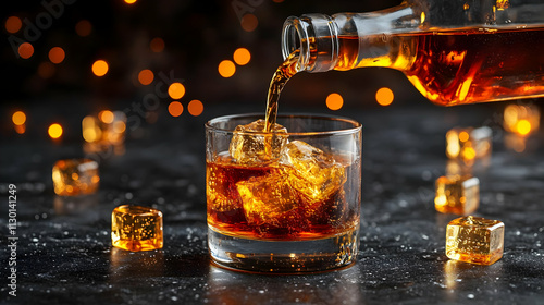 Pouring Whiskey: Ice Cubes ...