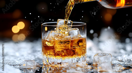 Pouring Whiskey: Ice Cubes ...