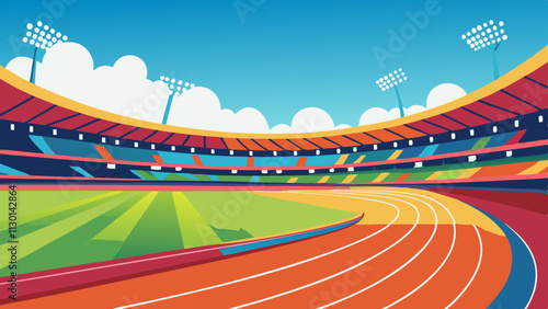 Modern Sports Stadium with Track and Field Arena - Vibrant Athletic Venue. running track with field