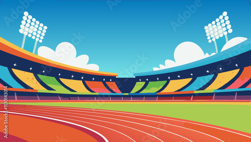 Modern Sports Stadium with Track and Field Arena - Vibrant Athletic Venue. running track with field