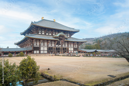 Todai-ji Daibutsuden Great Buddha Hall Historic Buddhist temple featuring a large Buddha statue in Nara, Japan