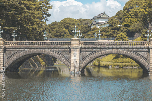 Nijubashi Bridge and castle at Imperial palace in Chiyoda city, Tokyo, Japan. photo