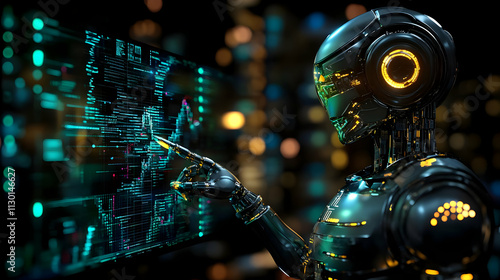 Robot Analyzes Data on Scre...