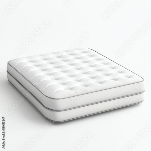 A white, plush mattress with a quilted surface, featuring two layers, designed for comfort and support in a minimalist style. photo