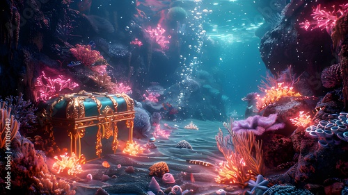 Underwater treasure background.