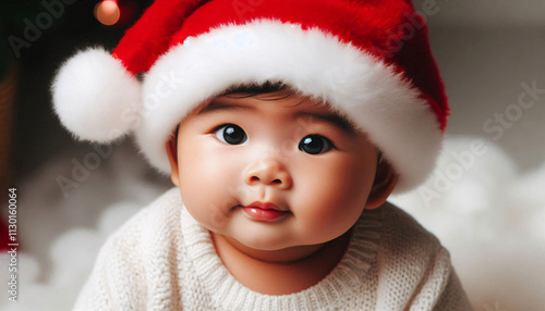 bebe fofo com gorro de papai noel para o natal photo