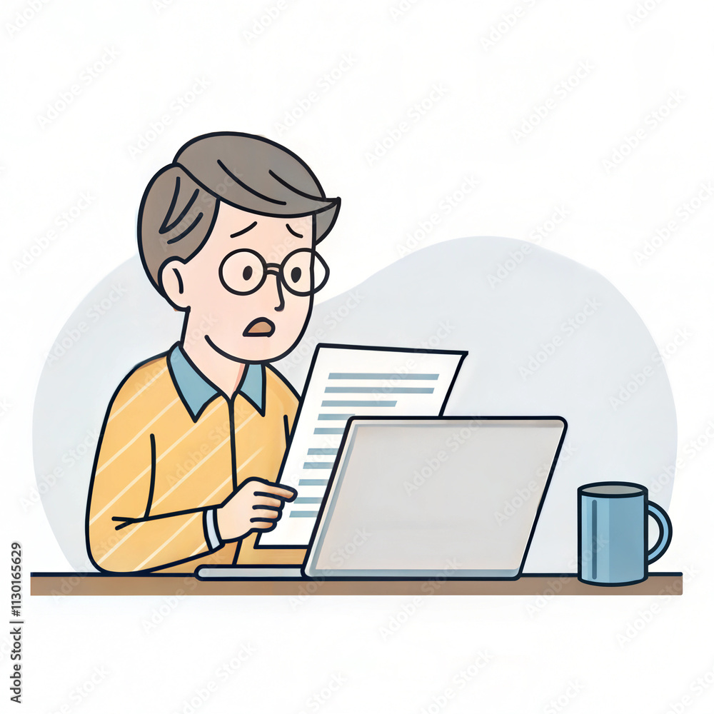 Journalist works late, reviewing notes and writing in a modern workspace with a laptop and a mug Journalist works late, reviewing notes and writing in a modern workspace with a laptop and a mug