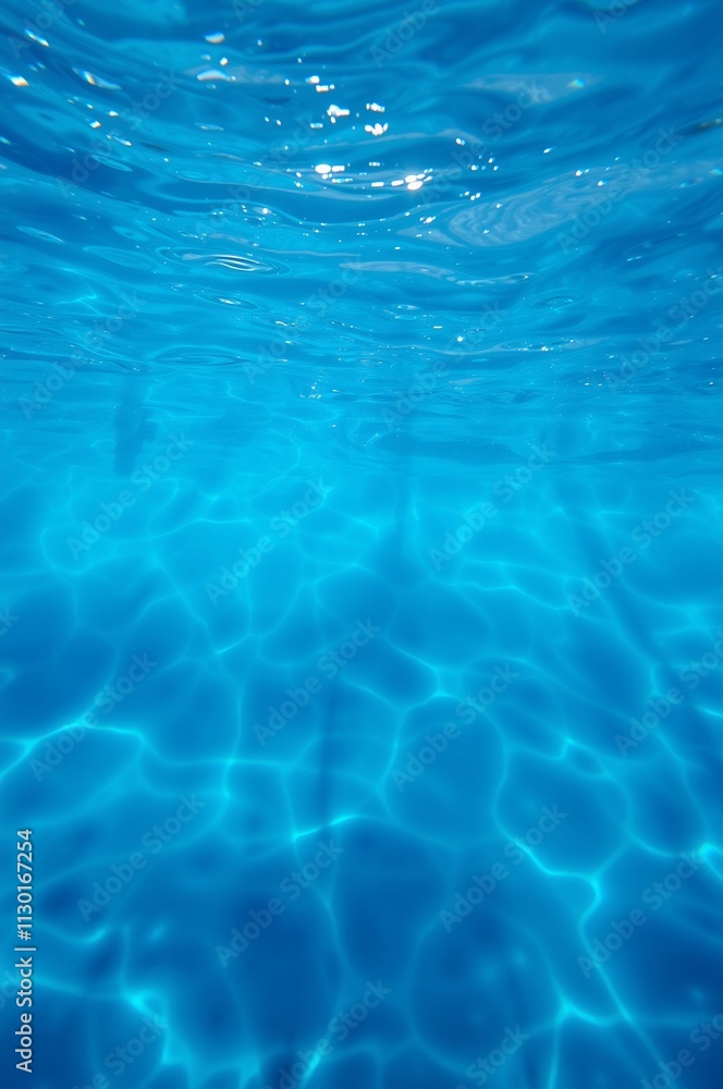 Fototapeta premium Crystal Clear Underwater Surface with Light Reflections and Gentle Waves