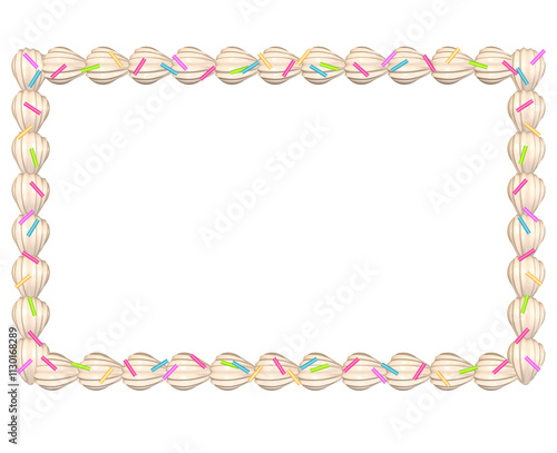 rectangular 3d frame with sprinkle and whipped cream isolated from background