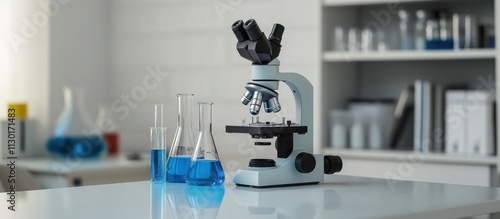 Microscope and Beaker in Lab