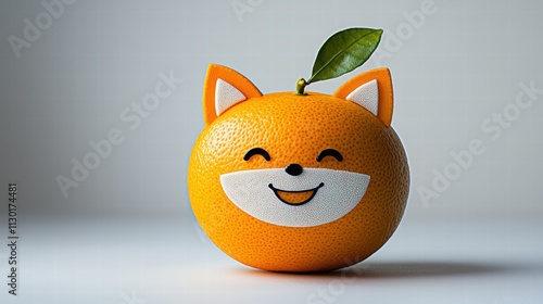 Cute Orange Fruit with Fox Features and Leaf Accent photo