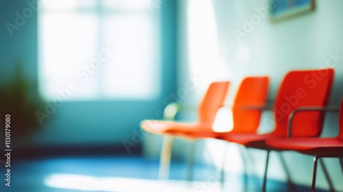 Wallpaper Mural Waiting room with blurred background and orange chairs in a medical clinic for patients awaiting health care services and attention Torontodigital.ca